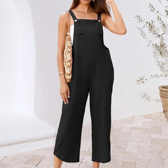 Womens Cotton Adjustable Casual Summer Bib Overalls Jumpsuits with Pockets - Picture 2 of 8